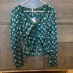 Free People Teal Floral Blouse